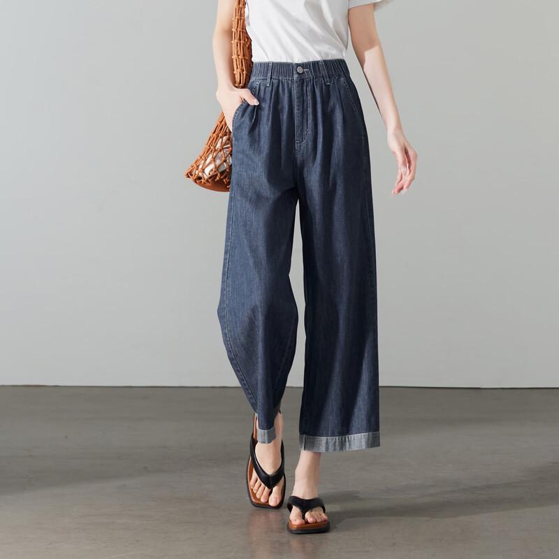SOFSIL Women s Cropped Wide-Leg Cotton Linen Jeans 26/S