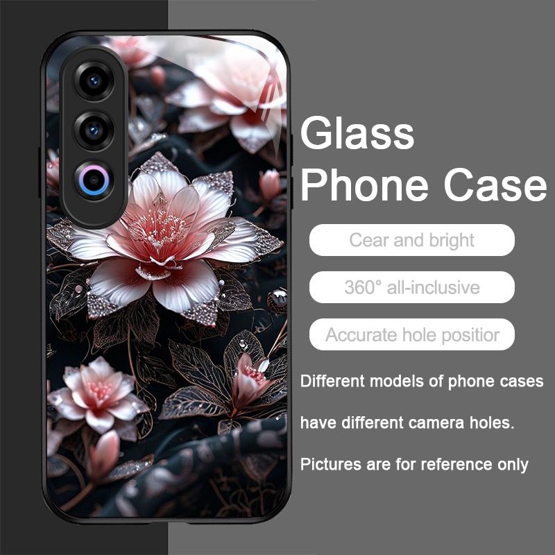 Vintage Floral Stylish Lotus Flower Tempered Glass Phone Case for OnePlus 13R 12 11 10 9 Nord CE4 3 2 Lite ACE2 ACE3 Pro Covers