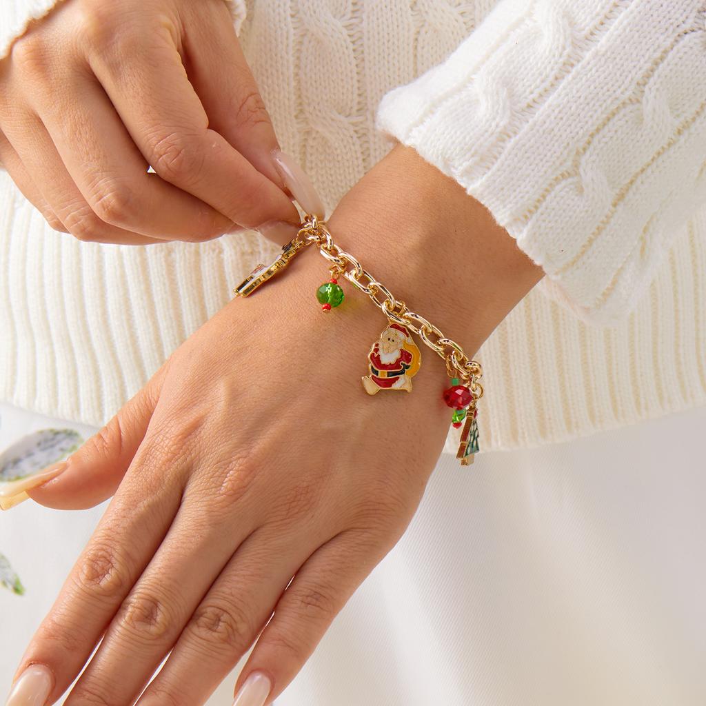 Weihnachtsserie Metallgliederkettenarmbänder für Damen Weihnachtsmann Weihnachtsbaum Elch Süßigkeitenarmbänder Party Neujahr Schmuck Geschenke