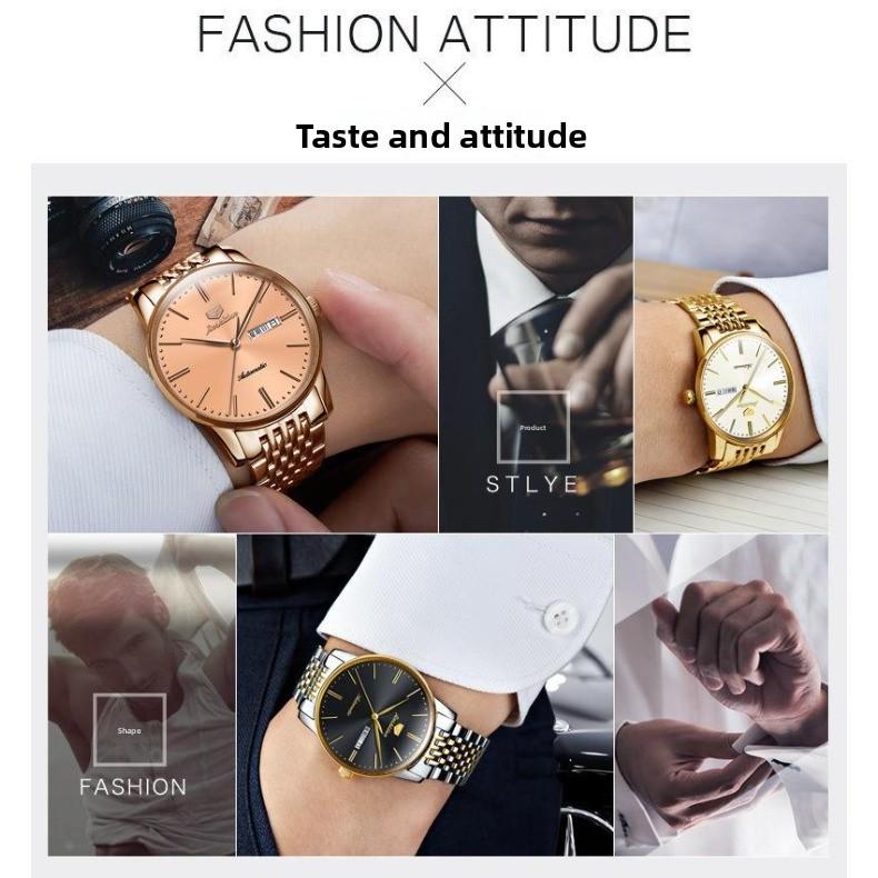 JIN SHI DUN Automatic Mechanical Watch, Fashionable Thin Waterproof Watch for Men