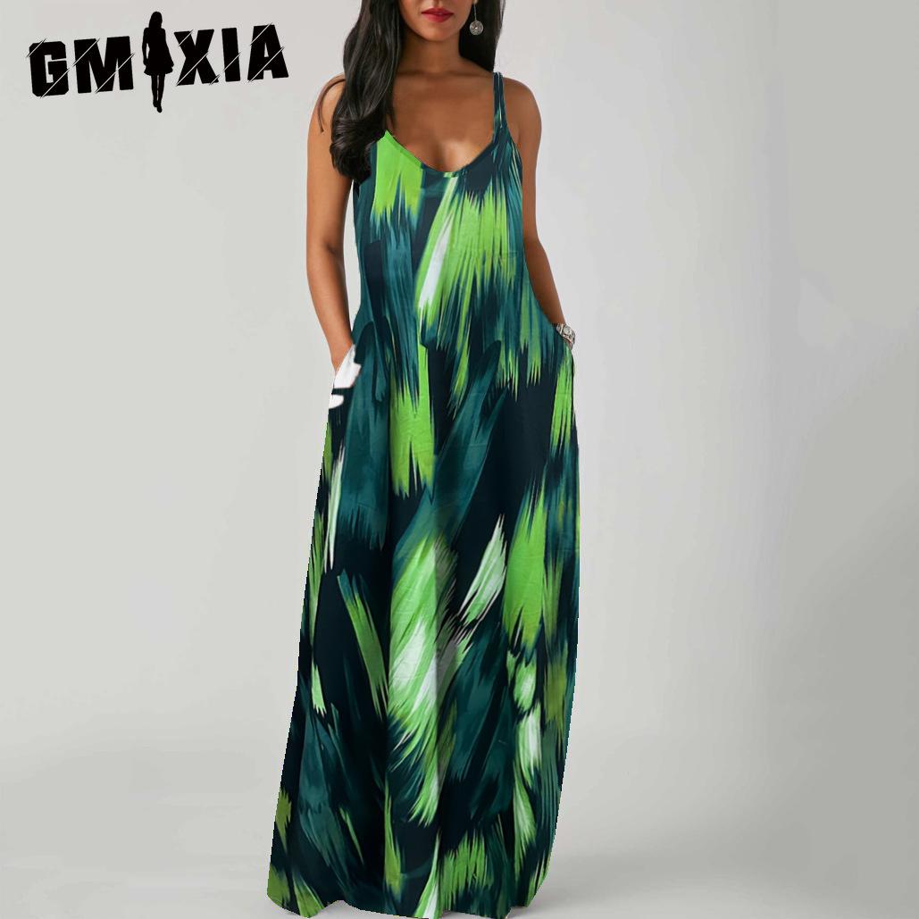 

GMXIA Элегантное Модное Платье в Пол Без Рукавов с V-образным Вырезом Простое Женское Летнее Ретро с Принтом Свободное по Талии Прямое Платье XXXXXL