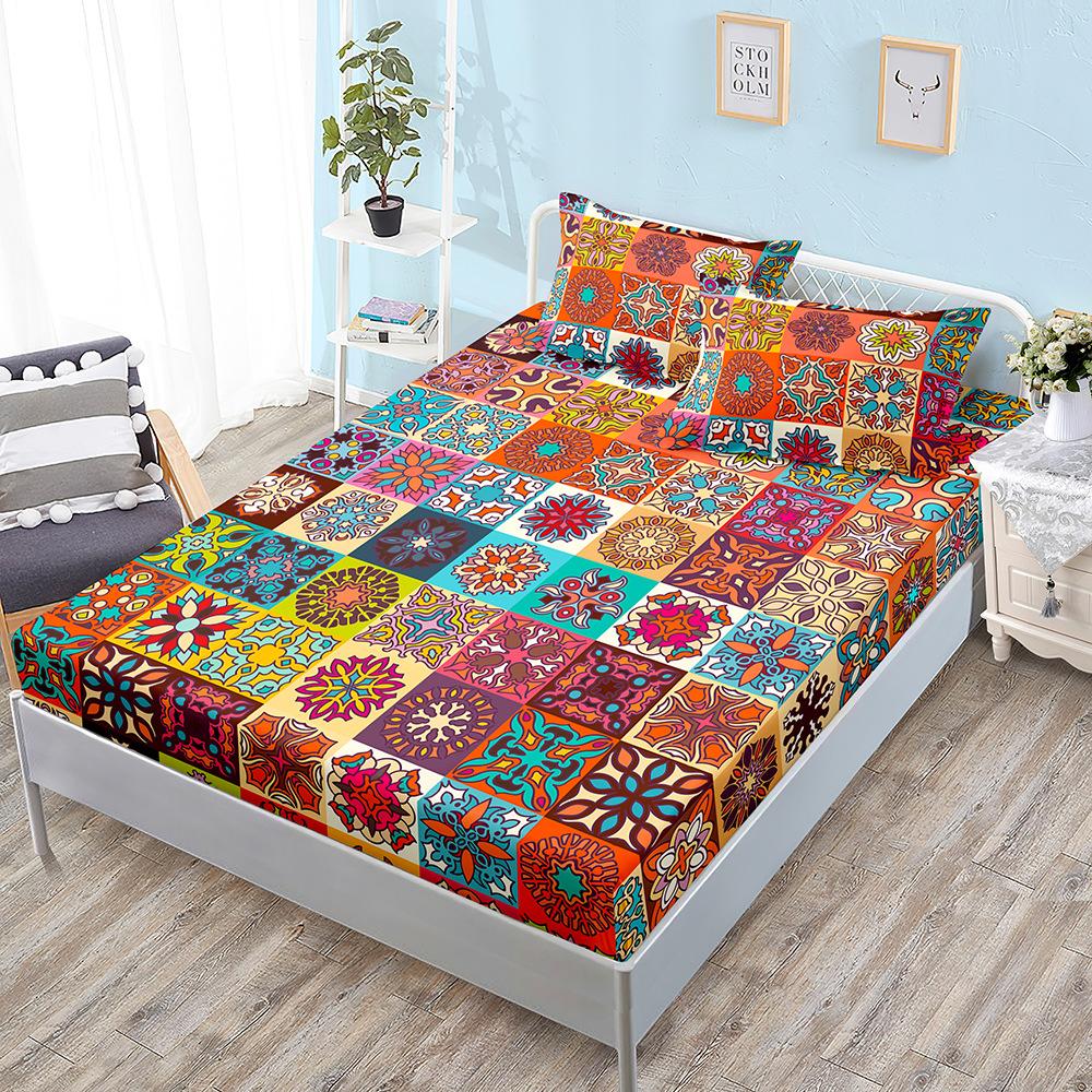 Three-Piece Mattress, Bed Cover, Bohemian Style Mattress, Protective Cover, Bed Sheet All-Inclusive.