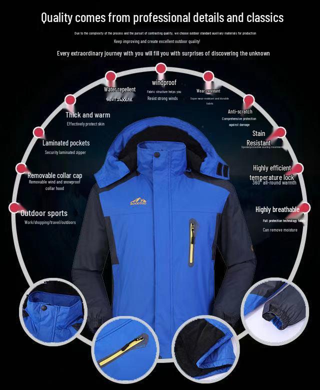Men's Fleece-Lined Windproof Fishing Jacket - Warm, Thickened Winter Mountaineering Workwear with Custom Logo.
