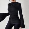 Women's Fashion Trumpet Sleeve Stand Collar Slim Fit Long Sleeve Top