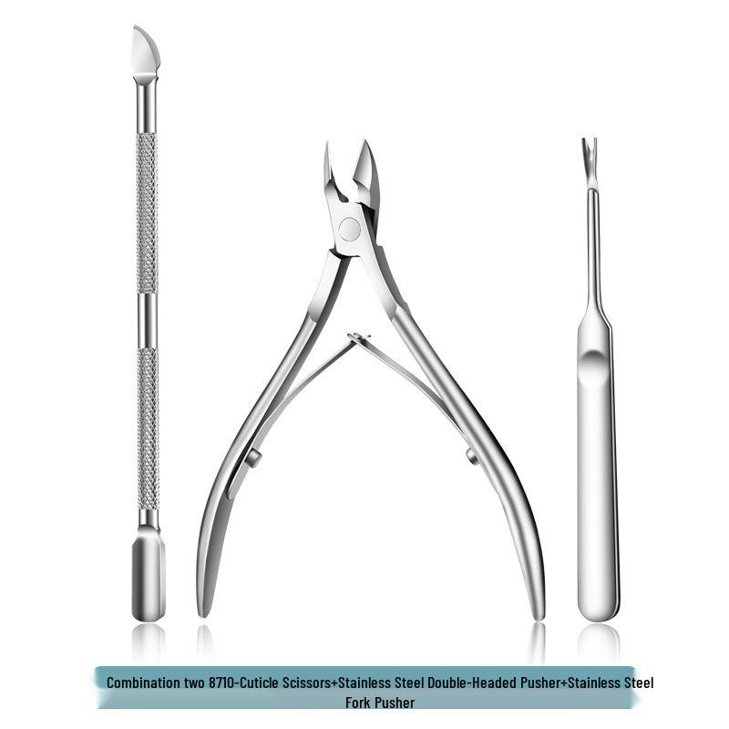 Stainless Steel Manicure Set: 3-Piece Dead Skin Scissors, Double-Headed Pusher, and Nail Clipper
