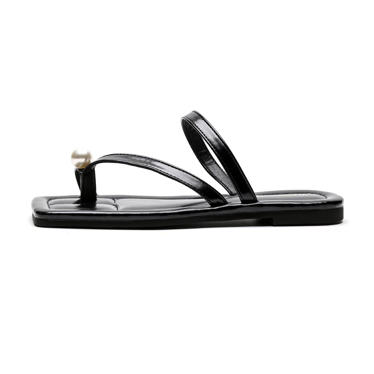 

Weiwei girl 2218-1 шлепанцы с квадратным носком женские летние фея ветер жемчуг пляжные на плоской подошве крутые шлепанцы 43 чёрный