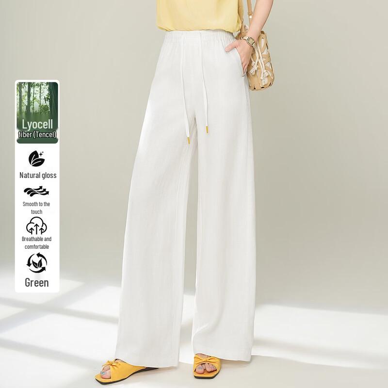Women's Tencel Linen Straight Leg Drawstring Casual Pants