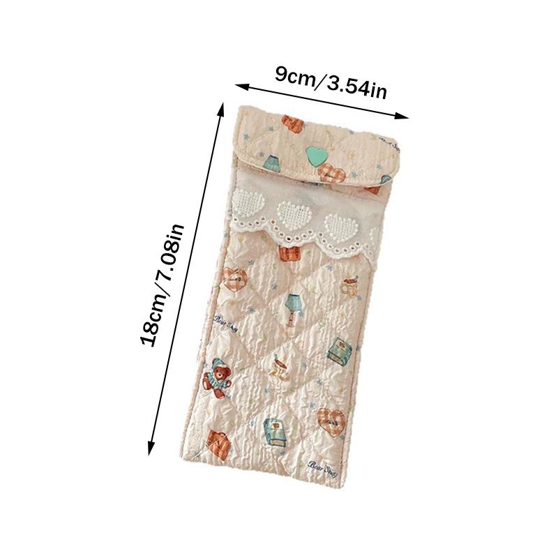 Kawaii Quilted Glasses Bag Cute Cartoon Eyeglasses Pouch Soft Cotton Sunglasses Case With Heart Button Lace For Women Girls
