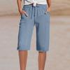 Women's Summer Linen Shorts - Elastic Waist Pleated Pocket Casual Capris