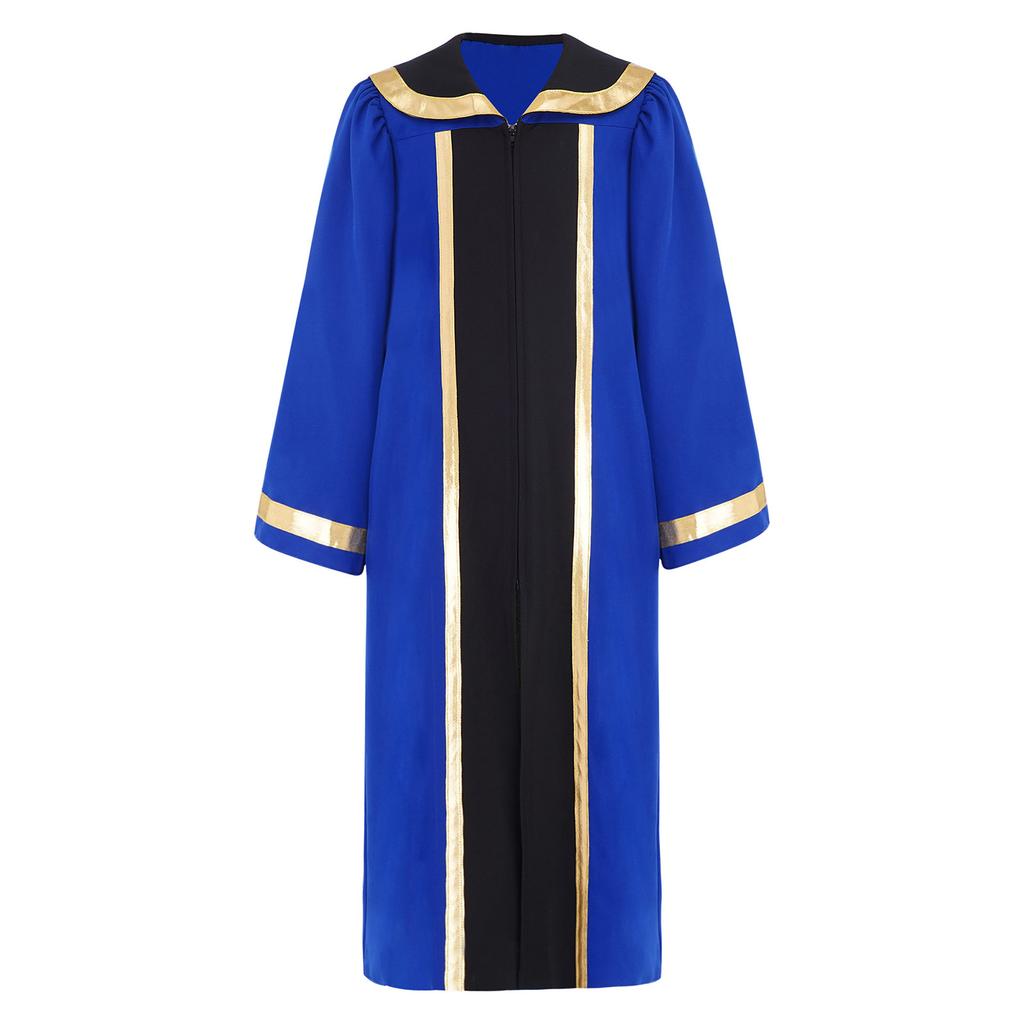 Halloween Cosplay Choir Gown for Kids Turn Down Collar Long Sleeve Front Zipper Metallic Color Block Trim Party Robe