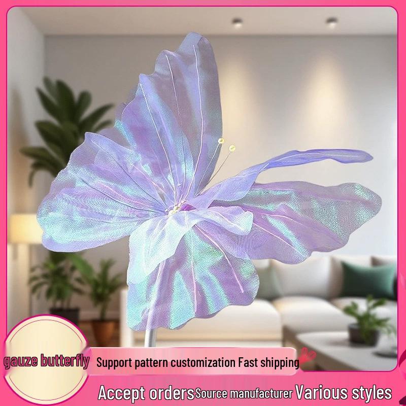 3D Gauze Butterfly Wedding Decorations for Outdoor Shoots Purple Butterfly 50cm