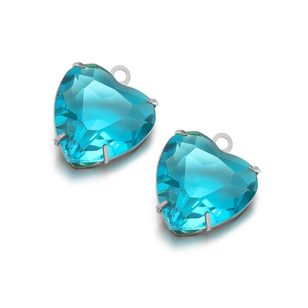 5pcs Stainless Steel 12mm Heart Crystal Glass Charms for DIY Jewelry Exquisite Necklace Bracelets Findings Earrings Making