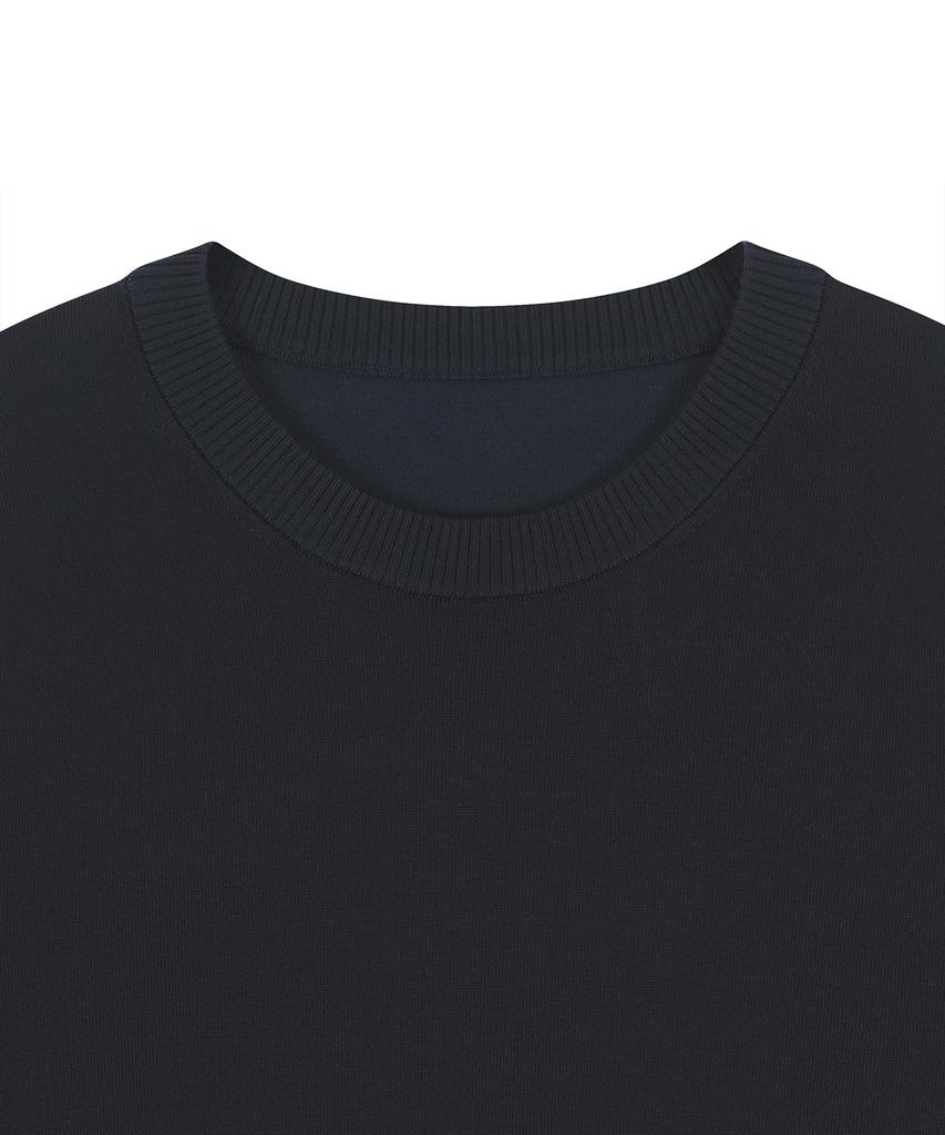 NOIRER Silky Round Neck Knit (Navy)