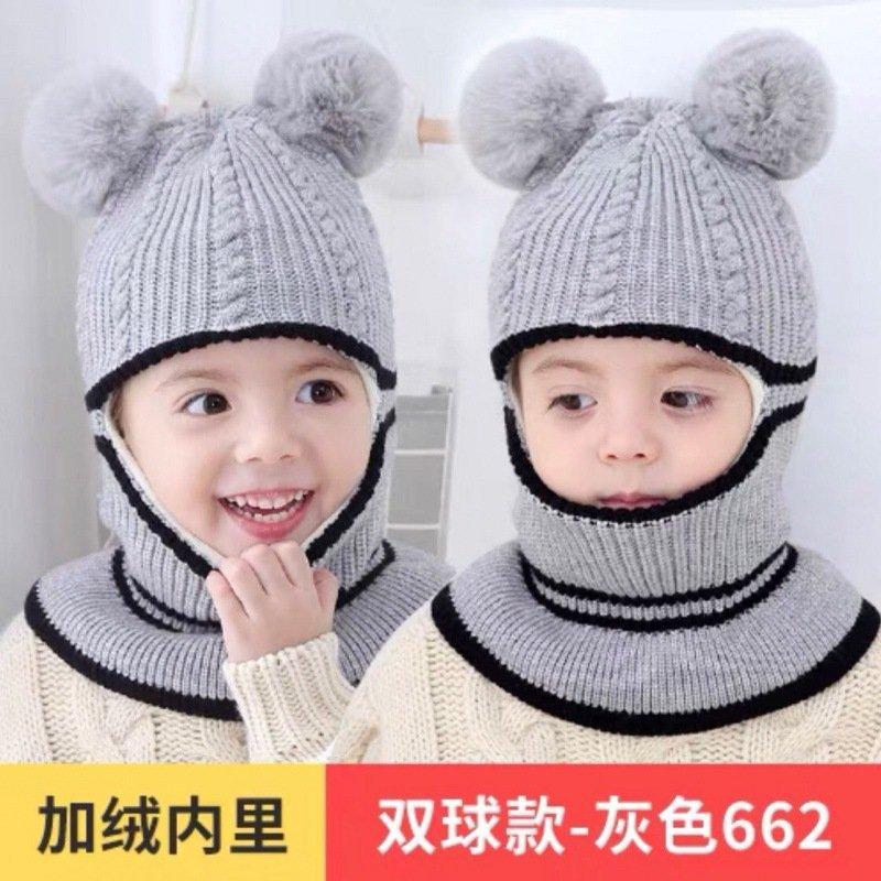 Autumn and winter children's hats, scarf sets, scarves, integrated thickened knitted hats, warm ear protectors for boys and girls, pullover hats