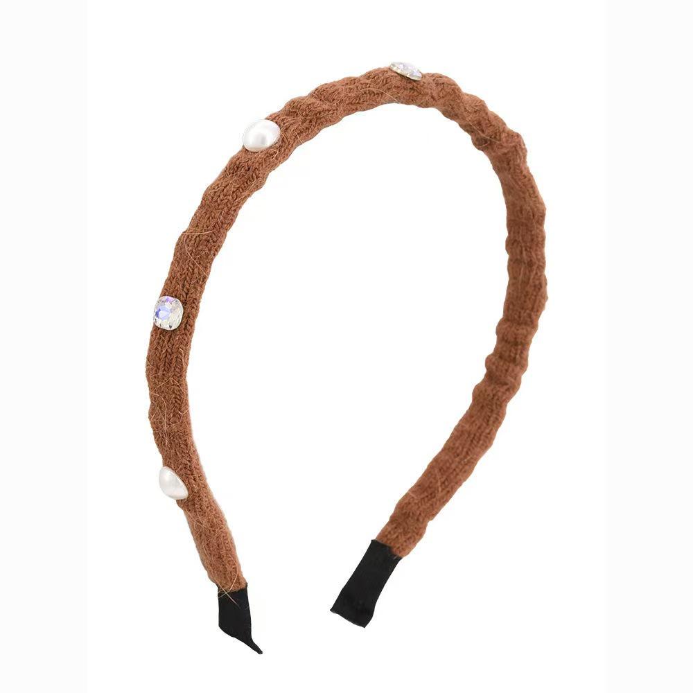 Luxury Rhinestone Pearl Knit Headband: Women's Elegant Plush Headwear
