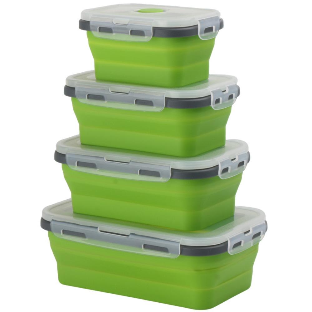 Foldable Silicone Lunch Box Rectangular Bowl with Lids Food Storage Containers Fruit Preservation Boxes Refrigerator Storage Box