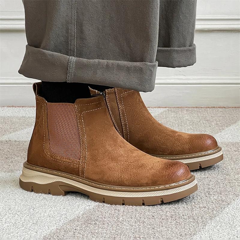 Fashion New Casual Shoes Outdoor Thick Bottom Desert Boots Wedding Dress Boots Versatile Mens Business Footwear Leather Men Ankle Boots