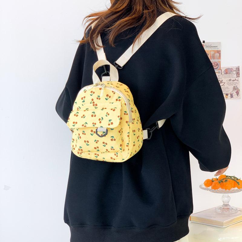 Small Fresh Corduroy Shoulder Ins Mini Backpack Female Korean College Student Mori Simple Double Backpack
