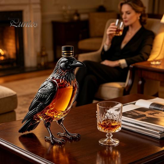 Decorative Glass Bottle Crow Whiskey Decanter, 350ml Capacity Liquor Bottle, Gift for Lovers Alcohol Dispenser Home Kitchen Bar Table Display