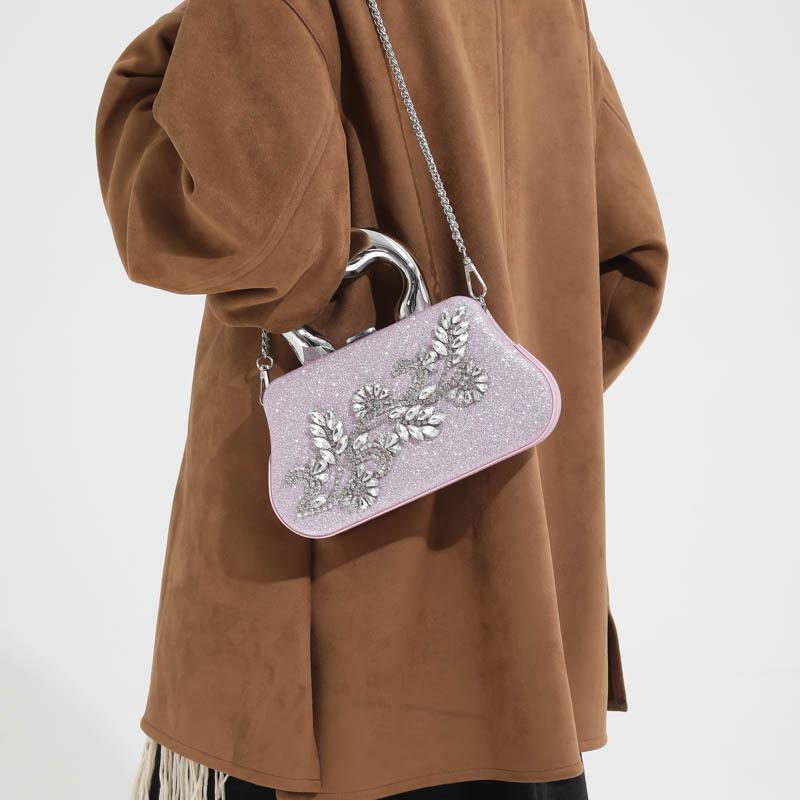 Luxuriöse Damen-Handtasche mit Diamantenbesatz Modische High-End-Abendtasche mit Ketten-Schultergurt Diagonal-Umhängetasche