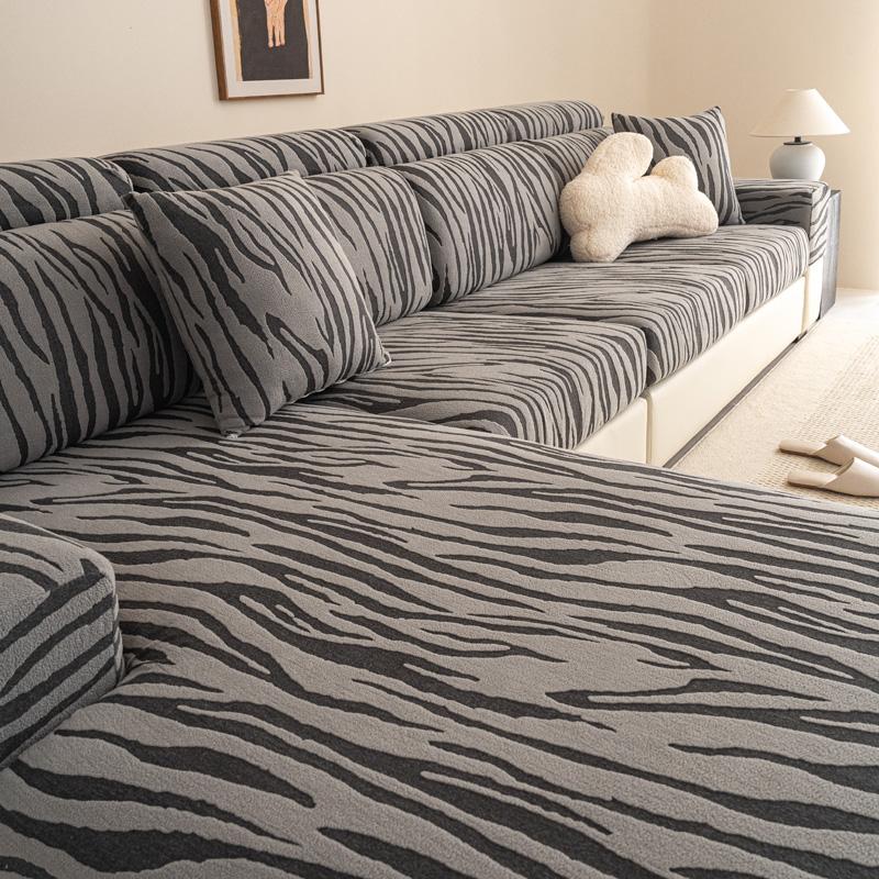 

Чехол для дивана из жаккардового флиса с водным узором, легко чистится, декоративный диван для гостиной, доступен в любое время года, подходит для различных диванов Plus XXL(chaise lounge) серый