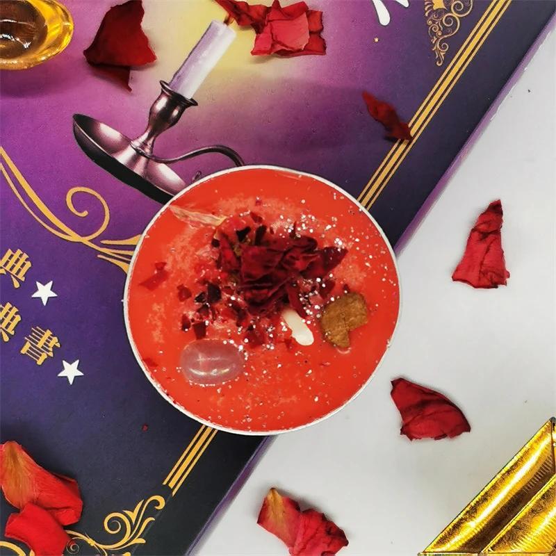 Mini Manifestation Candles Herbal Intention Candle Unscented Spell Dried Flowers Candles with Crystal Tea Lights