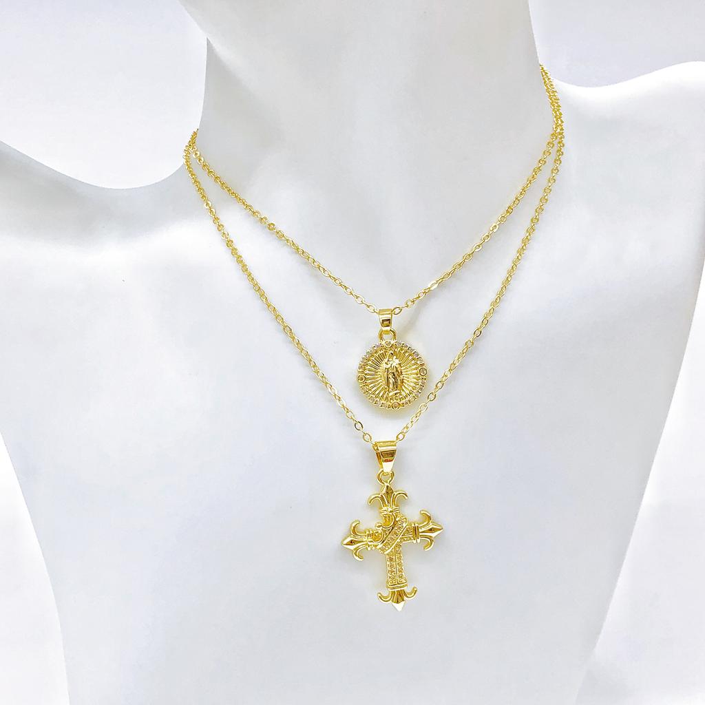 Virgin Mary St. Jude Prayer Shining Rhinestone Pendant Necklaces Gold color Women/Men Religious Neck Jewelry for Daily Wear