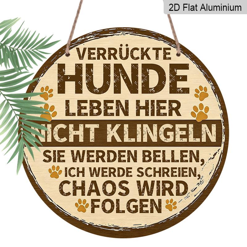 2D Flat, 1pc, German Funny Dog Sign Aluminum Pet Decor, Verrückte Hunde Leben Hier, Retro Wall Decor, Bedroom Door Decor, Outdoor Plaque & Wall Art