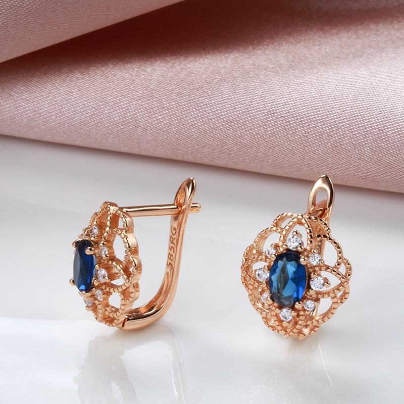 Neue Blaue Natürliche Zirkon Tropfenohrringe Für Damen Mode Roségold Farbe Hohle Kristall Blumenohrringe Hochzeitsschmuck