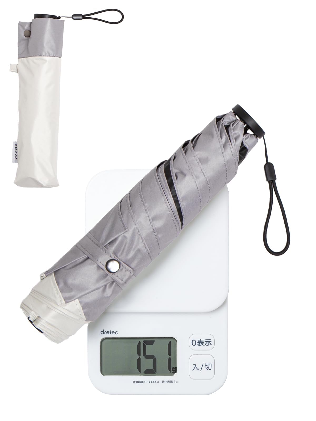 

KIZAWA Складной карбоновый зонт с 6 УФ-лампами, подходит для солнца и воды уровня 5, полная защита от света, тепла и жары для женщин и х Серый зонт,