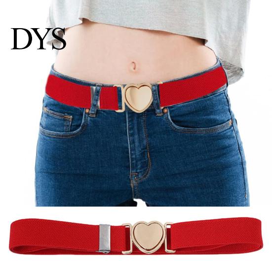 Women Waistband Unisex Belt Contrast Color Banded Metallic Heart Buckle Lightweight Girls Adjustable Elastic Band Girl Waist Strap for Parties