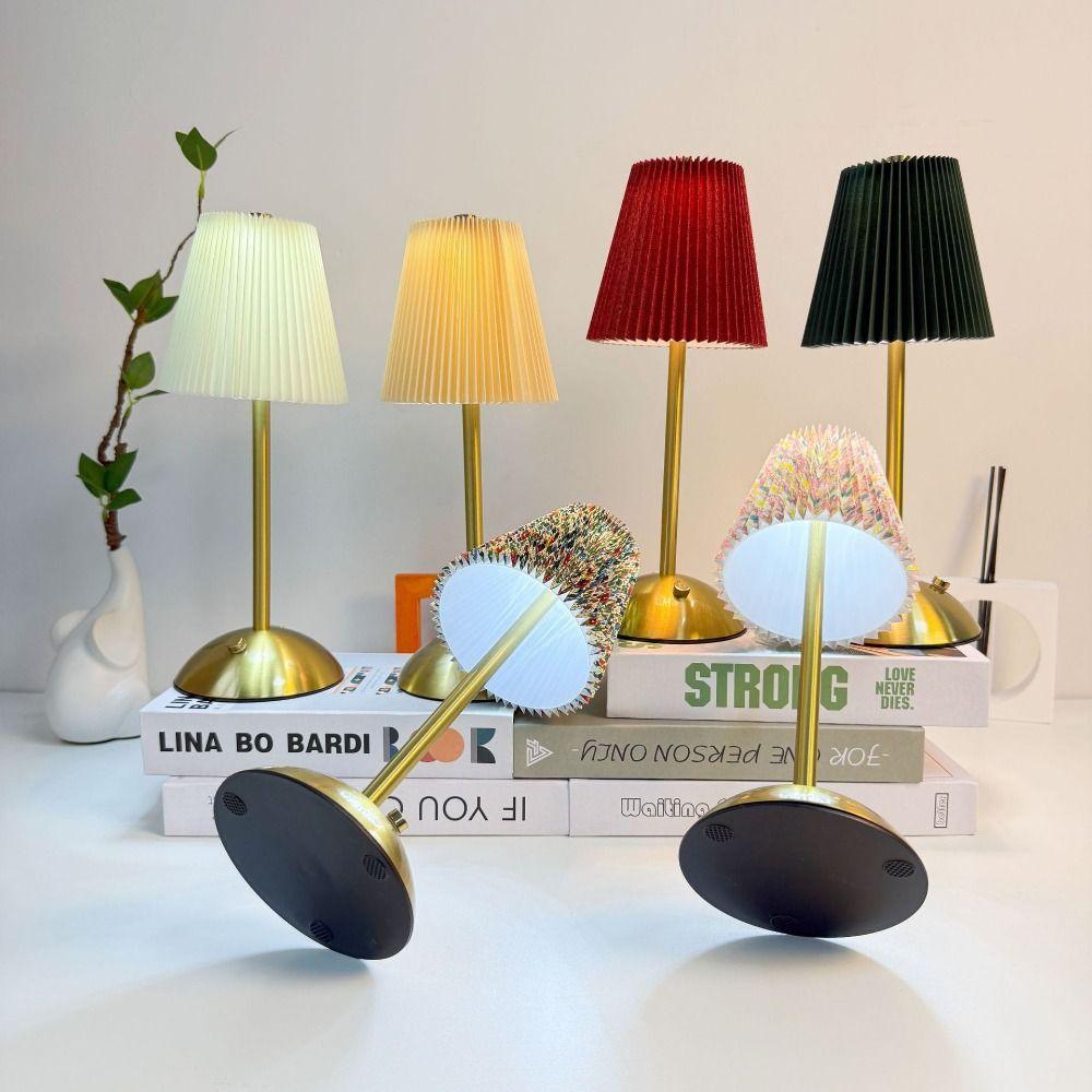 Metal Base Pleated Desk Lamp Pastoral Style Bedside Ambient Light LED Night Light  Bedroom