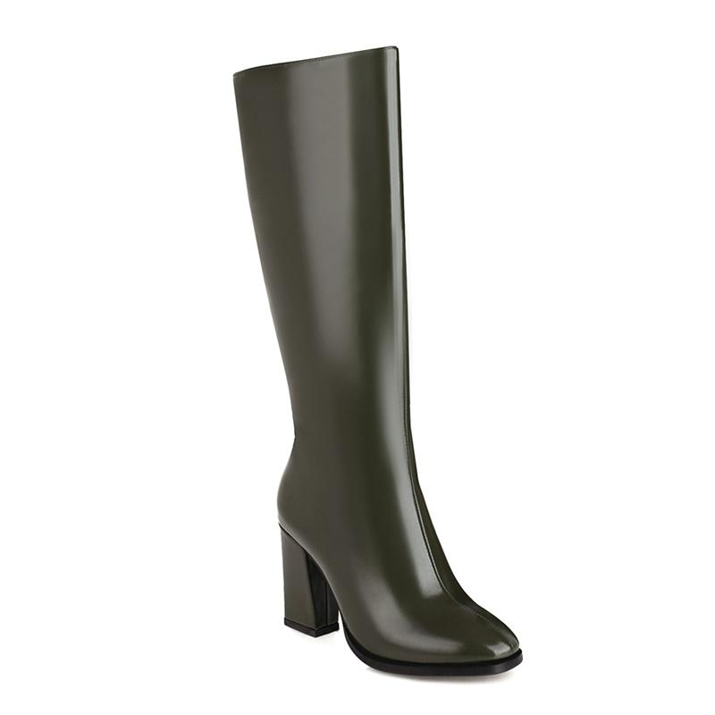 Zipper Knee High Boots Women Elegant Casual Heels Women's High Boot Green White Black Long Shoes Lady Big Size 45 Waterproof