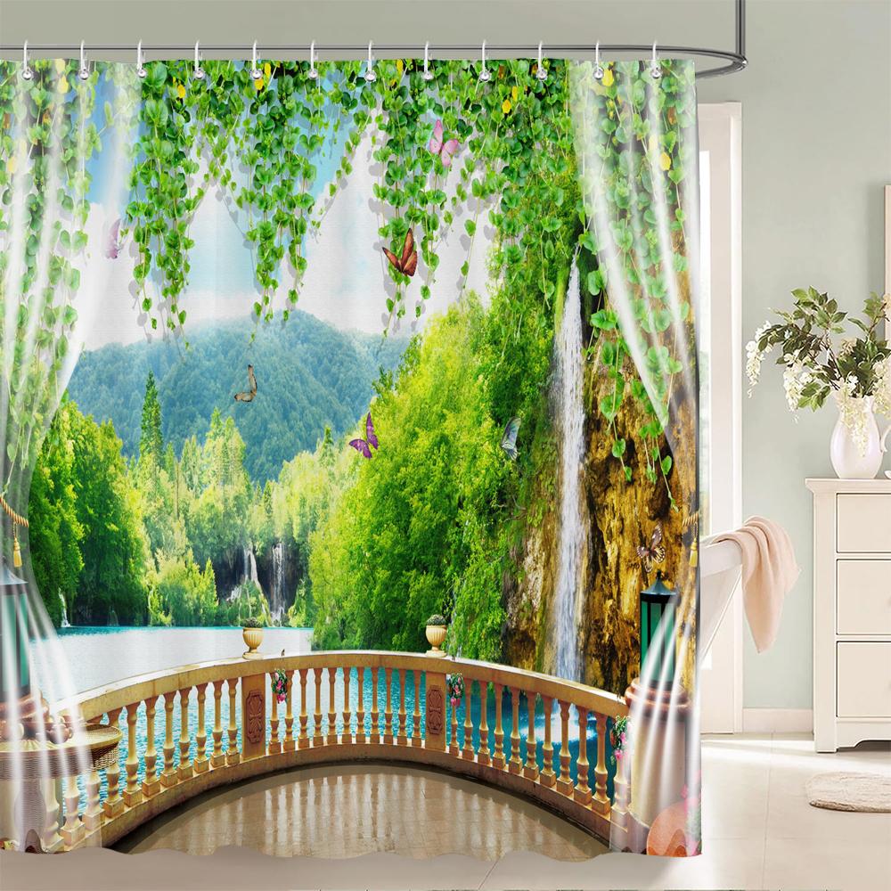 Outside the Window Seaside Scenic Beach Shower Curtains Bathroom Curtain Frabic Waterproof Bath Curtains for Bathroom 180x180cm