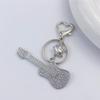 Guitar Pendant Keychain with Shimmering Stones Metal Keyring Sweet Cool Girls Key Chain Lightweight Jewelry for Bag