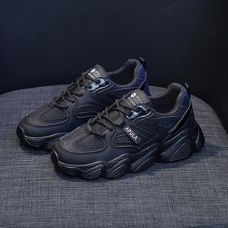 

Женская обувь на платформе 2024 Новые массивные кроссовки для женщины на шнуровке Вулканизированная обувь Повседневная модная дизайнерская обувь для женщин 40 чёрный