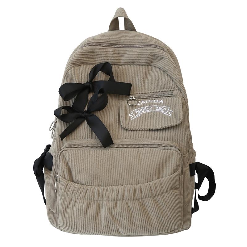 

Студенческий школьный рюкзак женский вельветовый рюкзак большой емкости хаки