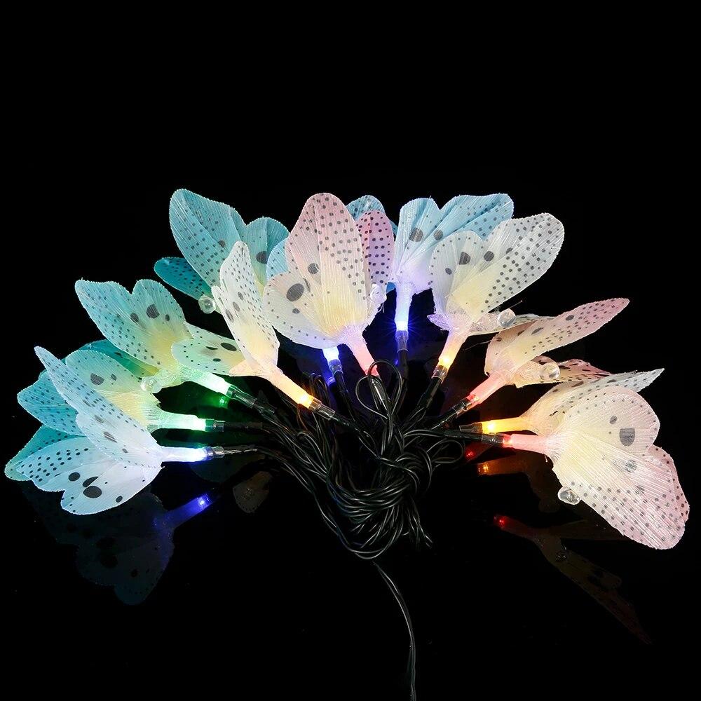 12 LED Solar Schmetterling Lampe String Optische Faser Fee Licht Wasserdichte Outdoor Garten Urlaub Dekoration Licht