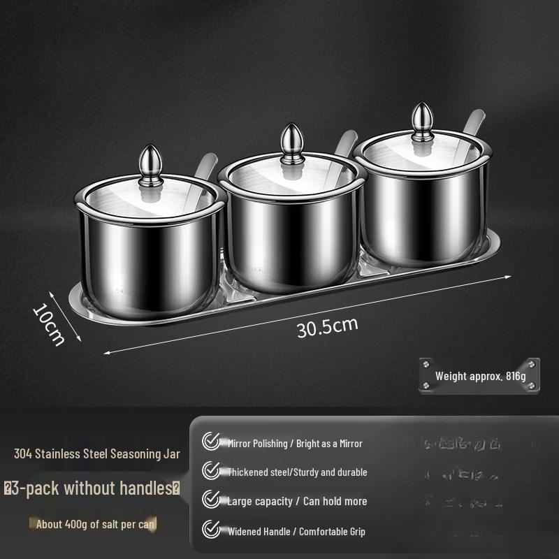 

3-Piece 304 Stainless Steel Seasoning Jar Set with Base