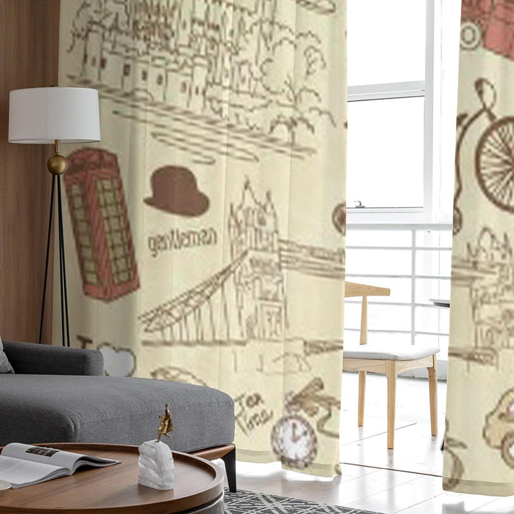 Vintage London Doodles Gardinen für Wohnzimmer Transparent Tüll Fenster Behandlungen Schlafzimmer Küche Home Decor Schleier Vorhänge