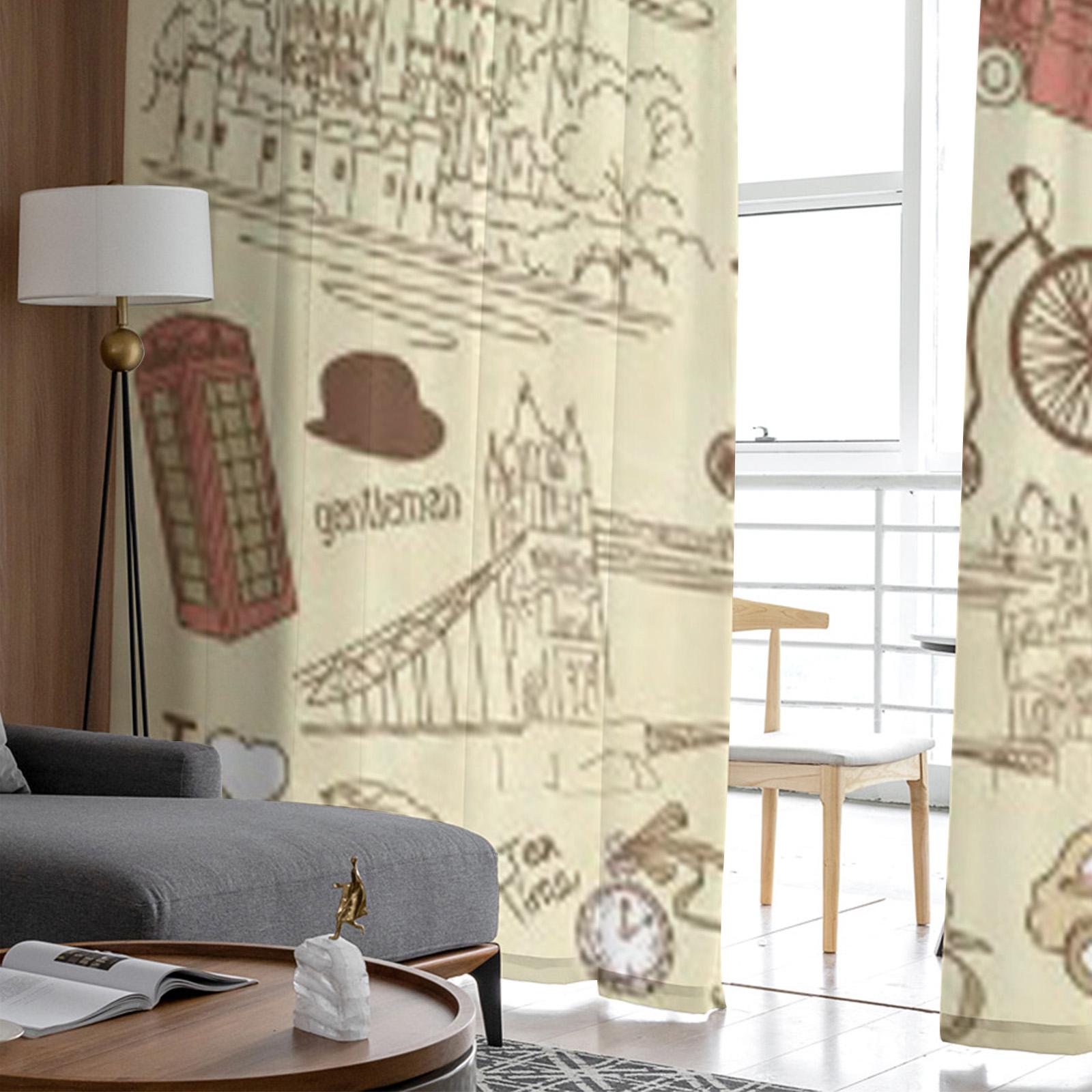 Винтажные прозрачные шторы с лондонскими рисунками для гостиной — фото 4