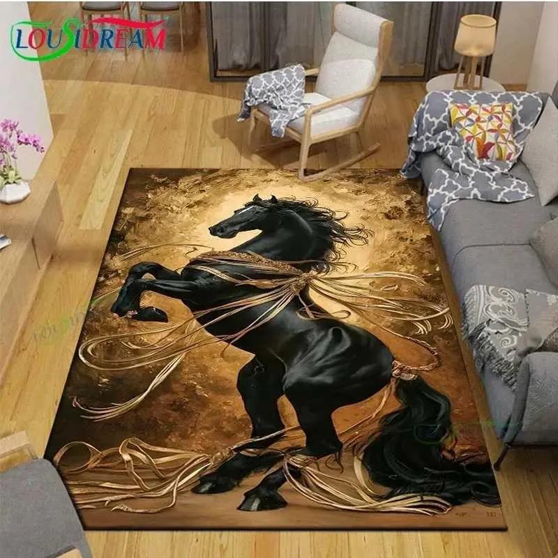 Realistic Running Horse Print Flannel Area Rug, Non-slip Soft Floor Mat for Living Room Bedroom Home Decor