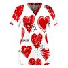 Nurse Uniform Love Heart Print Pocket V-Neck Nursing Scrubs Tops Workwear Women's T-shirts