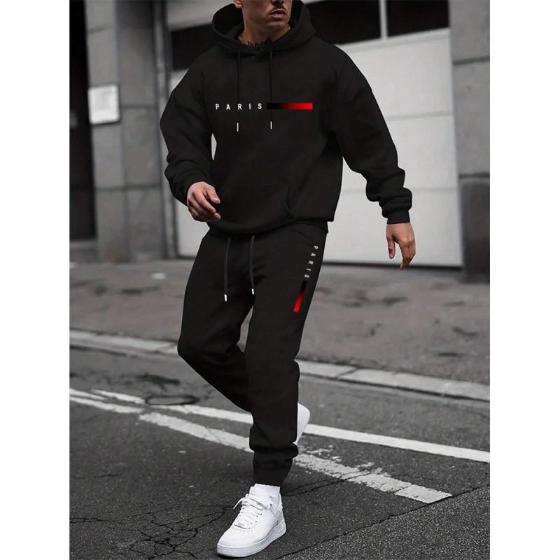 Mens Hooded Sweatshirt Set Long Sleeve Top Pants Casual Sportswear Loose Fit