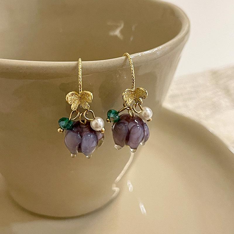 Purple Glazed Flower Ear Hooks: New 2023 Elegant & Versatile Sweet Temperament Stud Earrings.