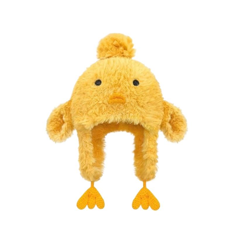 

Cute Plush Chicken Ear Protection Hat for Autumn and Winter Warm Woolen Cap for Children Sweet and Versatile Niche Pullover Hat 56-58cm жовтий