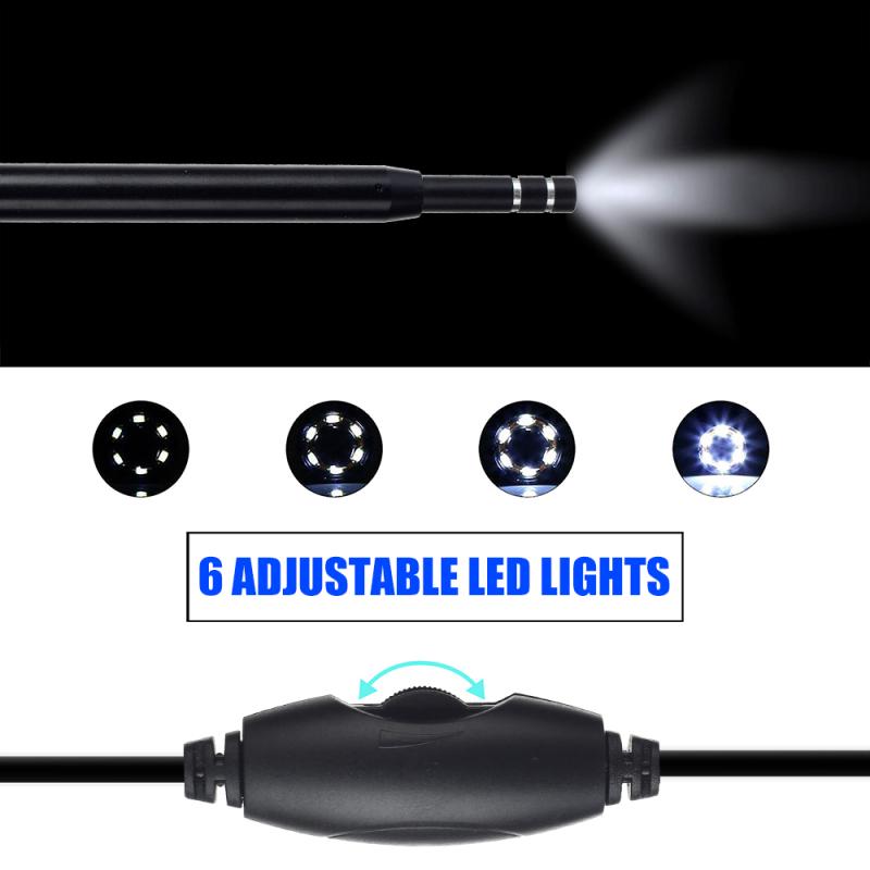 3-in-1 Endoscope Camera Otoscope Ear Nose Mouth Inspection Borescope Camera with 6LEDs Adjustable