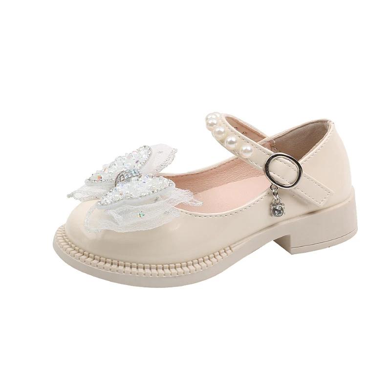 Children's Leather Shoes Spring Autumn Glossy PU Princess Shoes for Girls Fashion Sweet Bowtie Kids Causal Party Mary Jane Shoes