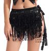Women's Elastic Waist Sequin Fringe Mini Skirt Loose Fit Chiffon Dance Hip Scarf Belly Dance Performance Party Wrap Skirt