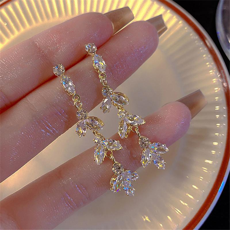 Fashion Trend Unique Design Elegant Delicate Luxurious Zirconia Leaf Tassel Earrings High Jewelry Wedding Party Gifts For Women